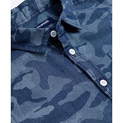 Pine Kids Denim Woven Full Sleeves Shirt with Camouflage Design - Blue