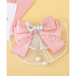 Pine Kids Bow & Butterfly Clip with Lace Detailing - Pink