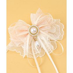 Pine Kids Bow & Butterfly Clip with Lace Detailing Free Size - White