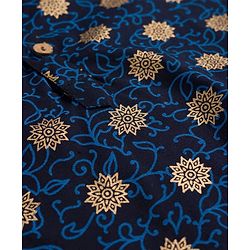 Pine Kids Cotton Woven Full Sleeves Kurta with Motif Glitter Print - Navy Blue