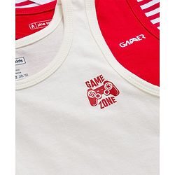 Pine Kids Cotton Knit Sleeveless Vests With Stripes & Gamer Text Print Pack Of 3 (Colour May Vary)