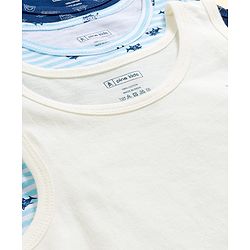 Pine Kids Cotton Knit Sleeveless Vests With Stripes & Sea Life Print Pack Of 3 (Colour May Vary)