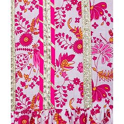 Pine Kids Cotton Woven Three Fourth Sleeves Kurta Salwar & Dupatta Set with Floral Print - Pink