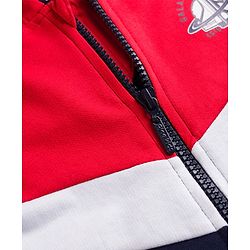 Pine Kids Cotton Knit Full Sleeves Hooded Sweatjacket With Space Shuttle Print & Kangaroo Pockets - Navy Blue & Red