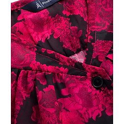 Pine Kids Half Sleeves Woven Top and Inner T-Shirt With Floral Print - Dark Pink & Black