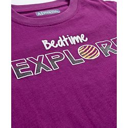 Pine Kids Single Jersey Knit Full Sleeves With Bed Time Explore Text Print - Purple