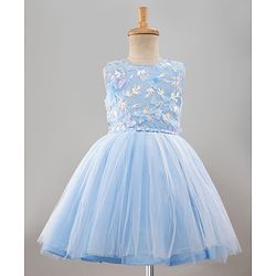 Pine Kids Woven Sleeveless Party Dress With Butterfly Applique & Sequin Detailing - Blue