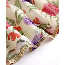 Pine Kids Woven Half Sleeves Tropical Theme Printed Choli Lehenga Set with Dupatta & Lace Detailing - Purple