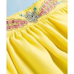 Pine Kids Woven Three Fourth Sleeves Indo Western Set with Jacket Embroidery & Sequin Detailing - Yellow