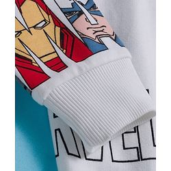 Pine Kids Marvel Terry Knit Drop Shoulder Full Sleeves Hooded Sweatshirt With Avengers Graphics - White