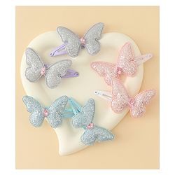 Pine Kids Free Size Snap Clips with Butterfly Applique Pack Of 6 - Light Blue Pink & Purple
