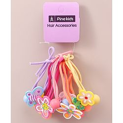 Pine Kids Hair Rubber Bands With Floral Applique Free Size Pack of 5 - Multicolour