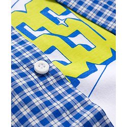 Pine Kids Cotton Woven Half Sleeves Checks Shirt With Printed T-Shirt - Navy Blue