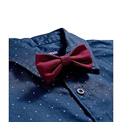Pine Kids Cotton Woven Full Sleeves Party Shirt With Polka Dot Print & Bow - Navy Blue