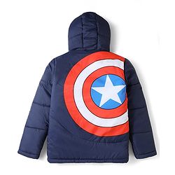Pine Kids Marvel Woven Full Sleeves Hooded Front & Back Captain America Printed Padded Jacket - Navy