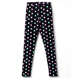 Pine Kids Cotton Lycra Knit Full Length Leggings With Polka Dot Print Pack Of 2 - Purple & Black