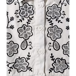 Pine Kids Woven Half Puffed Sleeves Frock Style Top with Floral Embroidery - White