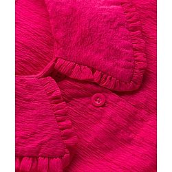Pine Kids Cotton Woven Half Puffed Sleeves Front Open Top With Frill Detailing - Dark Pink