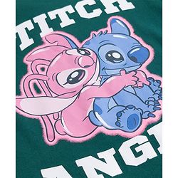 Pine Kids Disney Single Jersey Knit Half Sleeves Frock With Stitch & Angel Graphics - Dark Green