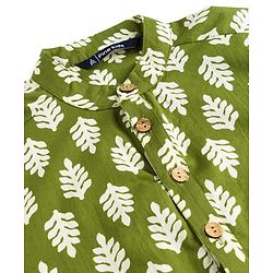 Pine Kids 100% Cotton Woven Full Length Leaves Printed Kurta - Green
