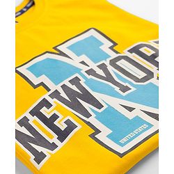 Pine Kids Cotton Knit Half Sleeves T-Shirt With New York Print - Yellow