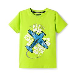 Pine Kids 100% Cotton Knit Half Sleeves Aeroplane Printed T-Shirt - Lime Green