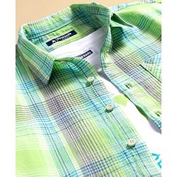 Pine Kids Cotton Woven Half Sleeves Checks Shirt With Text Printed T-Shirt - Green