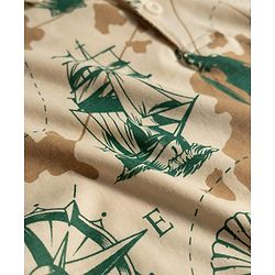 Pine Kids Cotton Knit Half Sleeves Polo T-Shirt with Nautical Theme Print - Beige