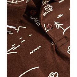 Pine Kids 100% Cotton Knit Half Sleeves Mountains Printed Polo T-Shirt - Brown