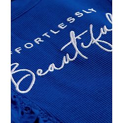 Pine Kids Cotton Lycra Knit Half Sleeves Top With Text Print - Royal Blue
