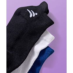 Pine Active Cotton Lycra Terry Knit Breathable Ankle Length Solid Athletic Socks Pack of 3 - White Blue & Black