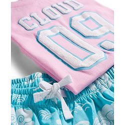 Pine Kids Cotton Knit Half Sleeves Night Suit With Text Print - Pink & Light Blue