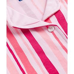 Pine Kids Cotton Knit Half Sleeves Striped Co-Ord Shirt & Capri Night Suit - Pink