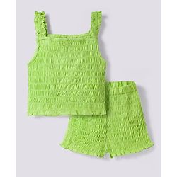 Pine Kids Cotton Woven Sleeveless Solid Color Co-ords Top & Shorts Set - Light Green