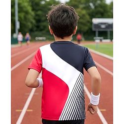 Pine Active Knit Half Sleeves T-Shirt With Colour Block & Text Print - Multi Colour