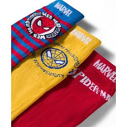 Pine Kids Marvel Non Terry Knit Ankle Length Anti Bacterial Socks With Spider-Man Graphics Pack of 3 - Red Yellow & Blue