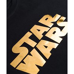 Pine Kids Lucas Single Jersey Knit Drop Shoulder Half Sleeves T-Shirt with Star Wars Gold Foil Detailing - Black