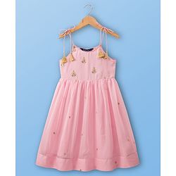 Pine Kids Woven Sleeveless Kurti Chudidar Set with Dupatta & Embroidery - Pink