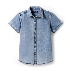 Pine Kids Denim Woven Half Sleeves Solid Color Shirt - Light Blue