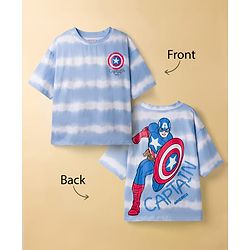 Pine Kids Disney Single Jersey Knit Drop Shoulder Half Sleeves Tie & Dye T-Shirt with Avengers Front & Back Print - Blue