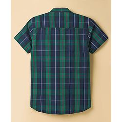Pine Kids Cotton Woven Half Sleeves Checkered Shirt with T-Shirt - Dark Green & White