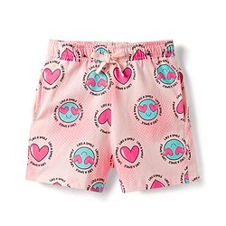Pine Kids Cotton Knit Half Sleeves Top & Shorts Co-ord Night Suit with Heart Print - Pink
