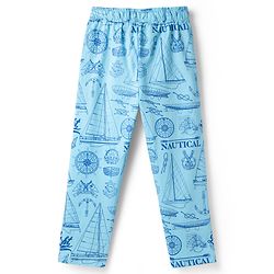 Pine Kids Cotton Knit Half Sleeves Co-Ord T-Shirt & Pyjama Night-Suit With Ship Print - Blue