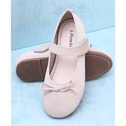 Pine Kids Velcro Closure Solid Ballerina With Bow Applique - Beige
