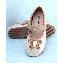 Pine Kids PU Velcro Closure Butterfly Applique Party Wear Ballerina - Golden
