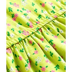 Pine Kids Cotton Knit Sleeveless Fit & Flared Frock with Floral Print- Light Green