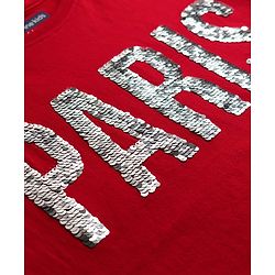 Pine Kids Cotton Knit Half Sleeves T-Shirt with Sequin Detailing - Red