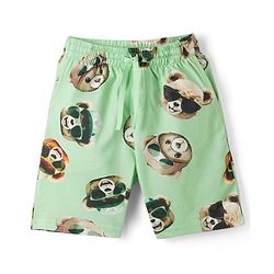 Pine Kids Cotton Knit Half Sleeves Co-ords T-Shirt & Shorts Night Suit with Bear Print - Lime Green
