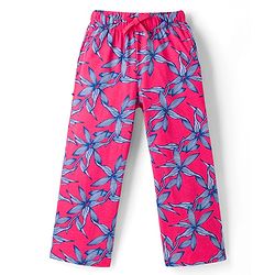 Pine Kids Cotton Knit Half Sleeves Top & Pyjama Co-ord Night Suit With Floral Print - Dark Pink