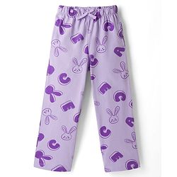 Pine Kids Cotton Knit Half Sleeves Top & Pyjama Co-ord Night Suit With Bunny Print - Purple